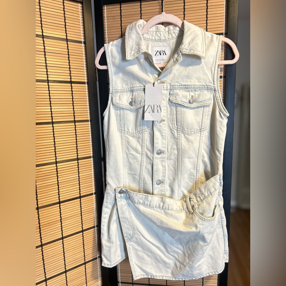 ZARA Casual Style Denim Sleeveless Cotton Dresses